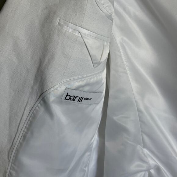 Bar III Men's Slim-Fit White 100% Linen Suit Jacket white 44R $360 - Picture 9 of 9